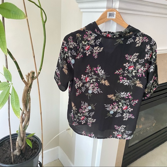 MONTEAU Black Floral Collared Short Sleeve Chiffon Blouse - Picture 4 of 4